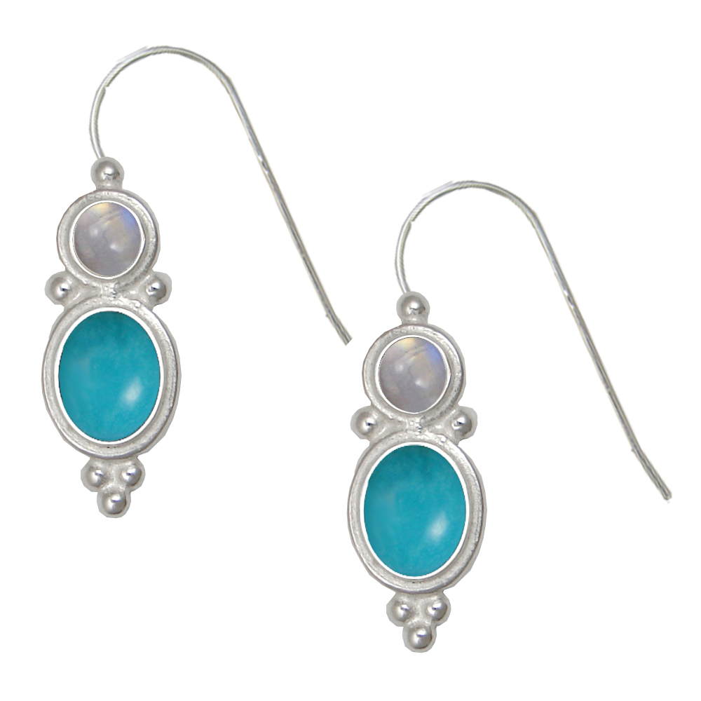 Sterling Silver Drop Dangle Earrings Turquoise And Rainbow Moonstone